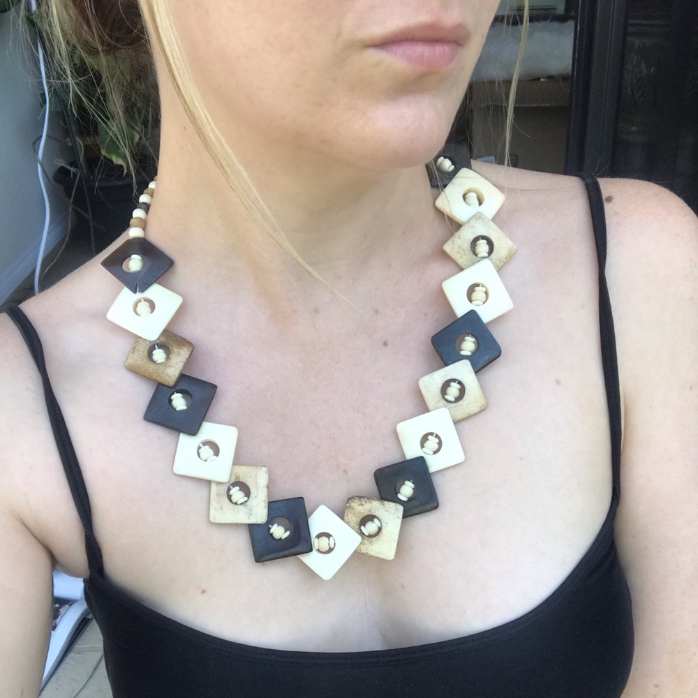 Egyptian Bone and Wood Necklace - Picture 6 of 11
